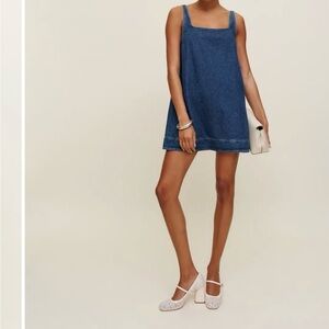 NWT Reformation Myla Denim Blue Mini Dress